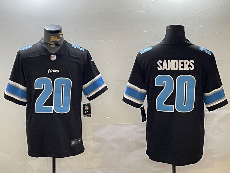 Men Detroit Lions #20 Sanders Black three generations 2024 Nike Limited NFL Jersey style 1